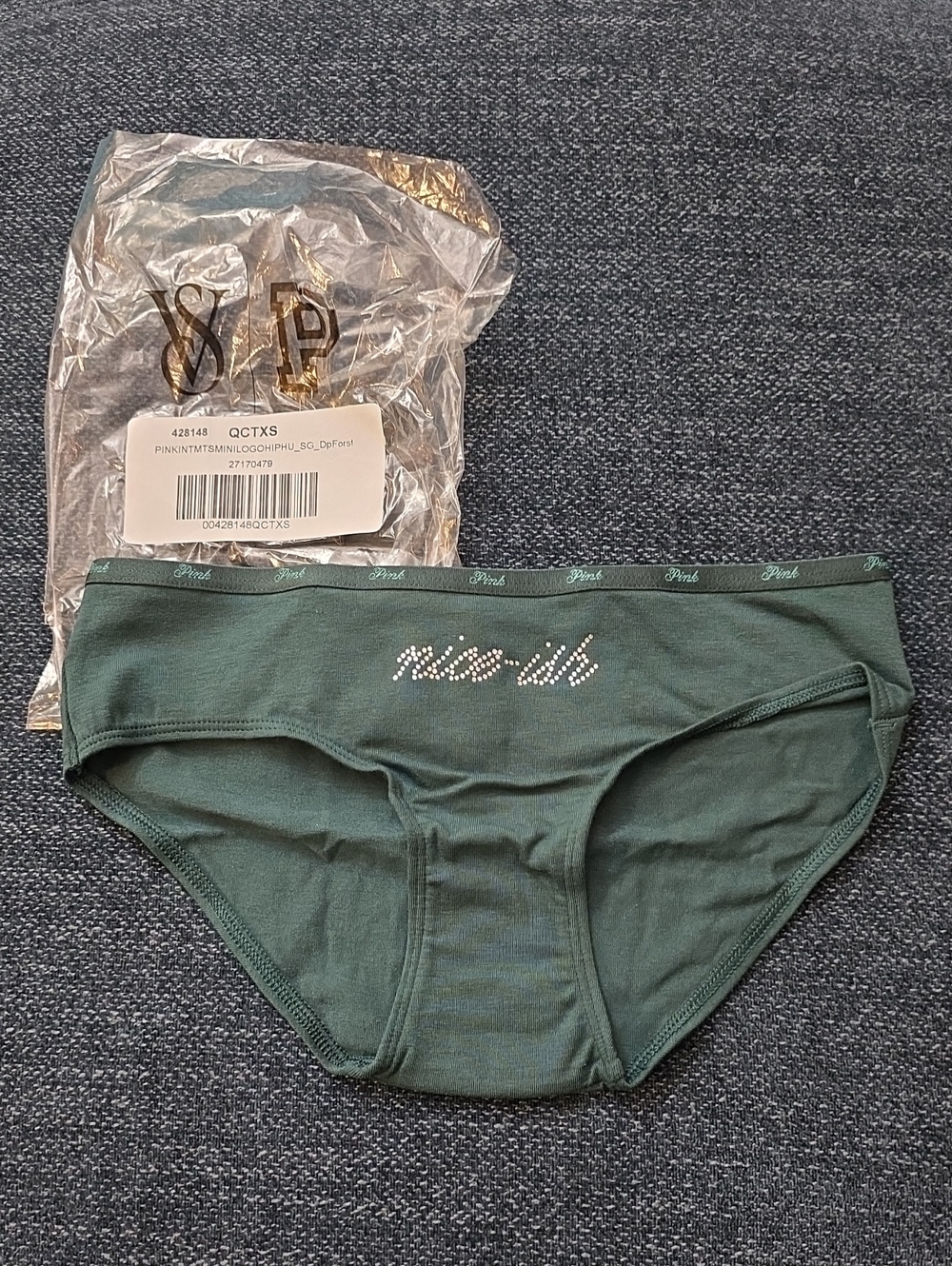 PINK Victoria's Secret Dark Green Logo Bikini Briefs